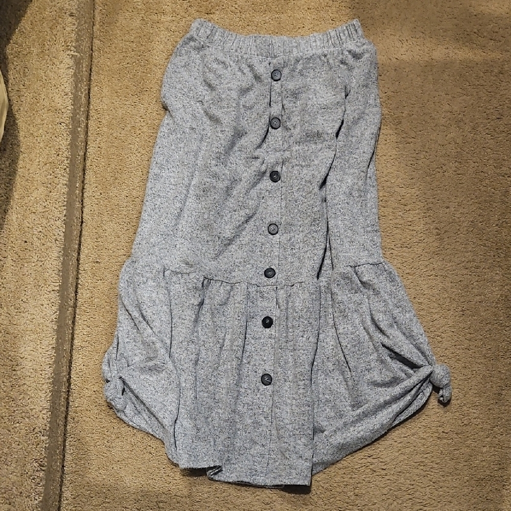 Hayden Gray Maxi Skirt with Button Detail